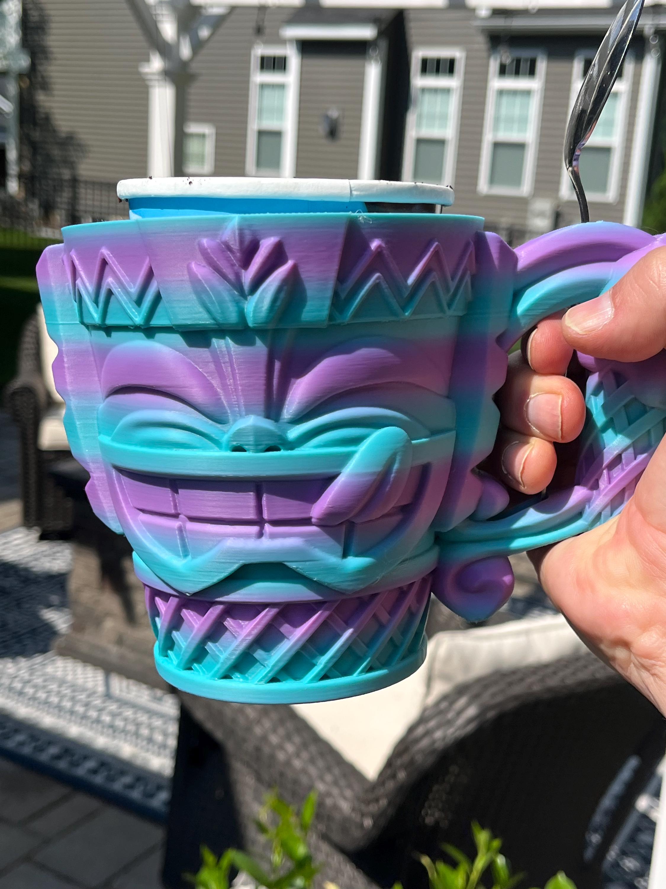 Tiki Ice Cream Pint Holder: Tropical Party Decor with Spoon Slot