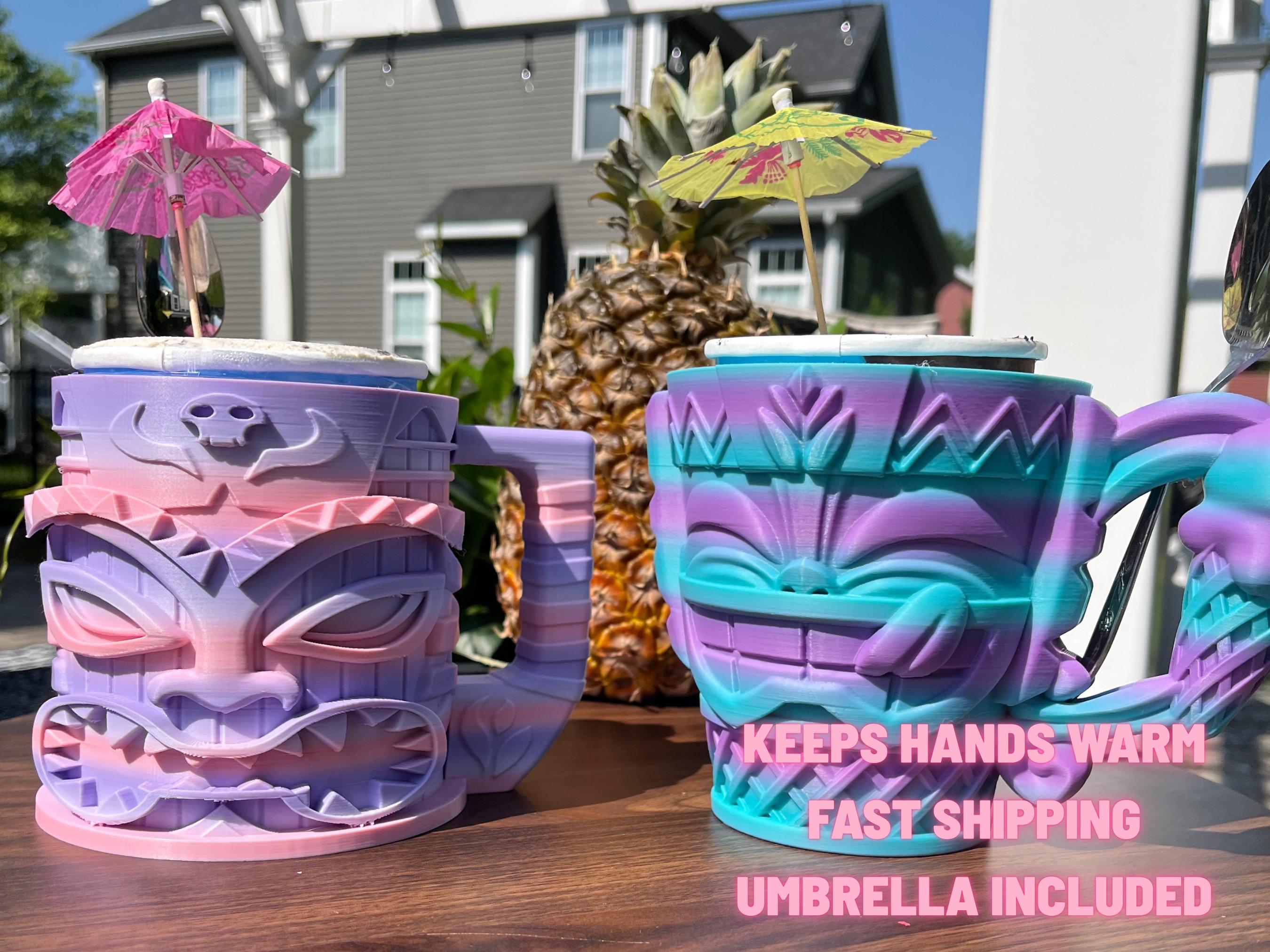Tiki Ice Cream Pint Holder: Tropical Party Decor with Spoon Slot