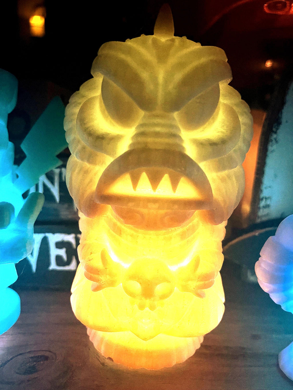 Glowing Monster Tiki Tealight Holder: Halloween Spooky Decor (LED Included)