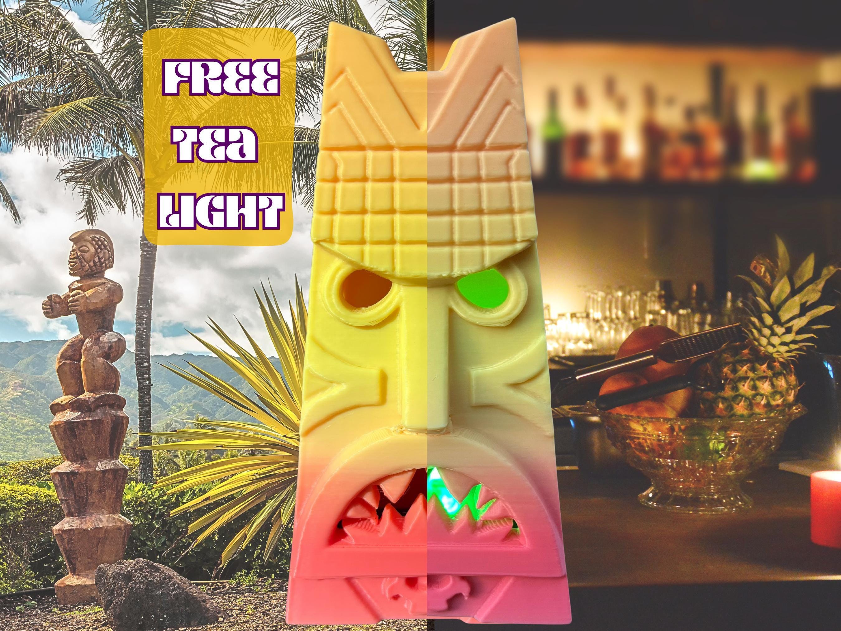 Tiki Tealight Holder, Retro Polynesian Island Decor