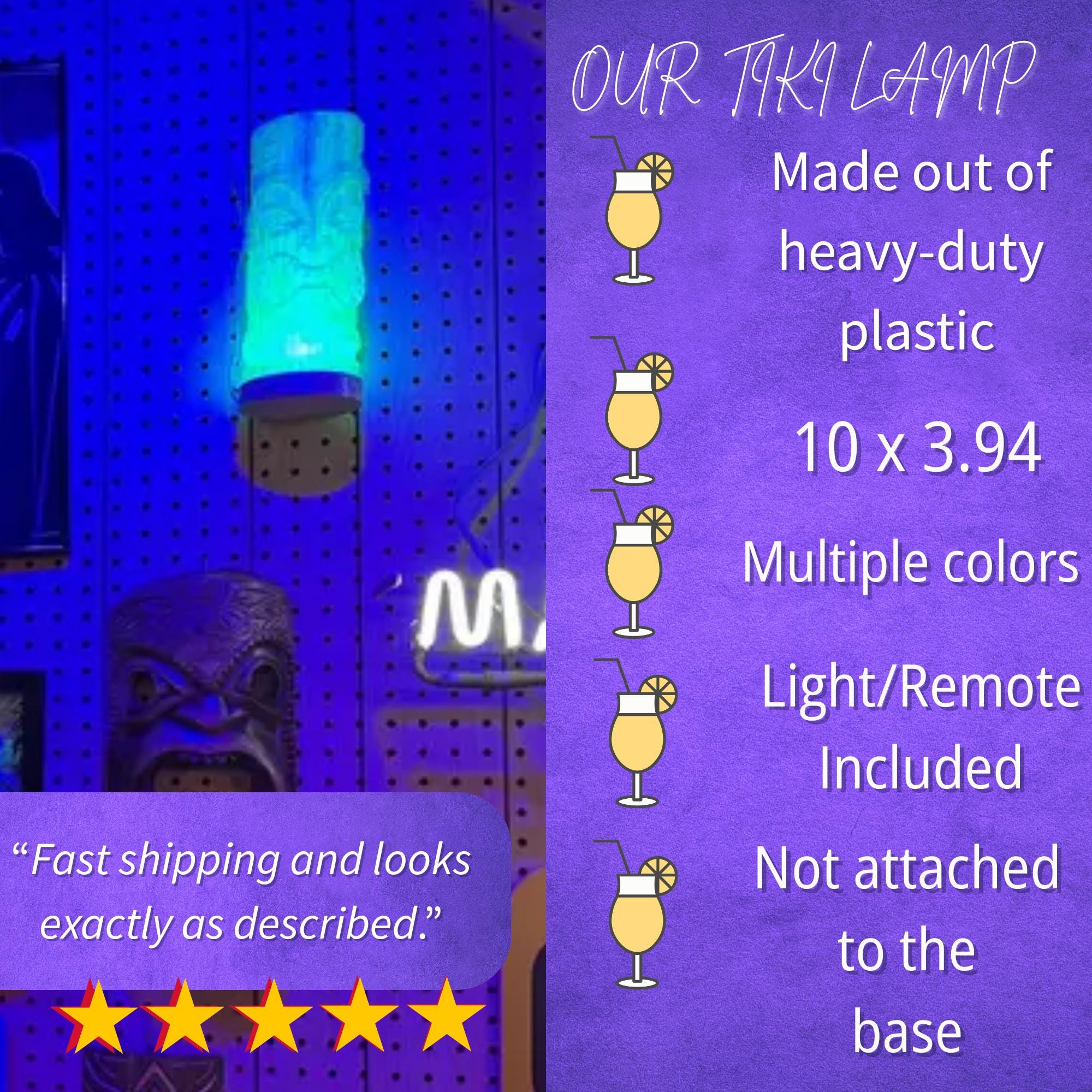 Tiki Glow LED Lamp with Remote: Color Changing Tropical Island Decor