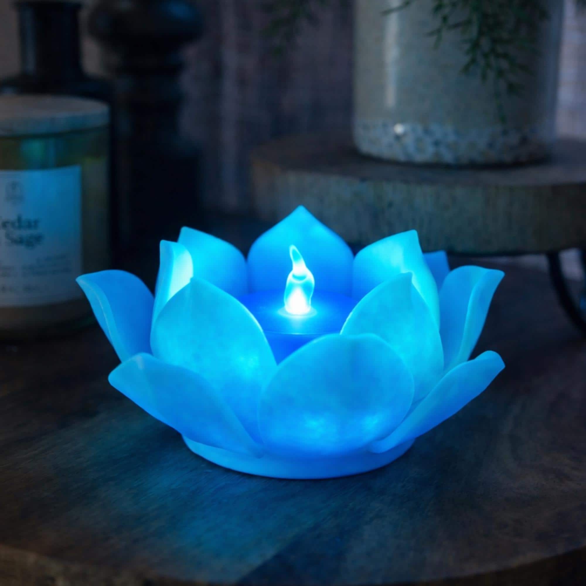 Glow in the Dark Blue Lotus Tealight Candle Holder: Boho Home Accent